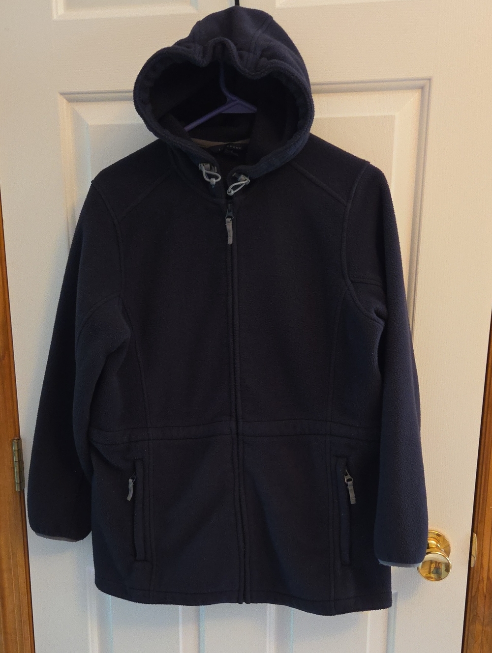 Lands End Womens Navy Hooded Fleece Jacket - Classic Warmth Size L/P 14-16